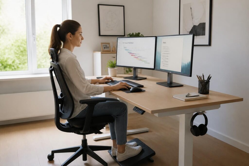 découvrez comment adopter une position ergonomique avec un bureau à 2 écrans pour améliorer votre confort et votre productivité au travail.